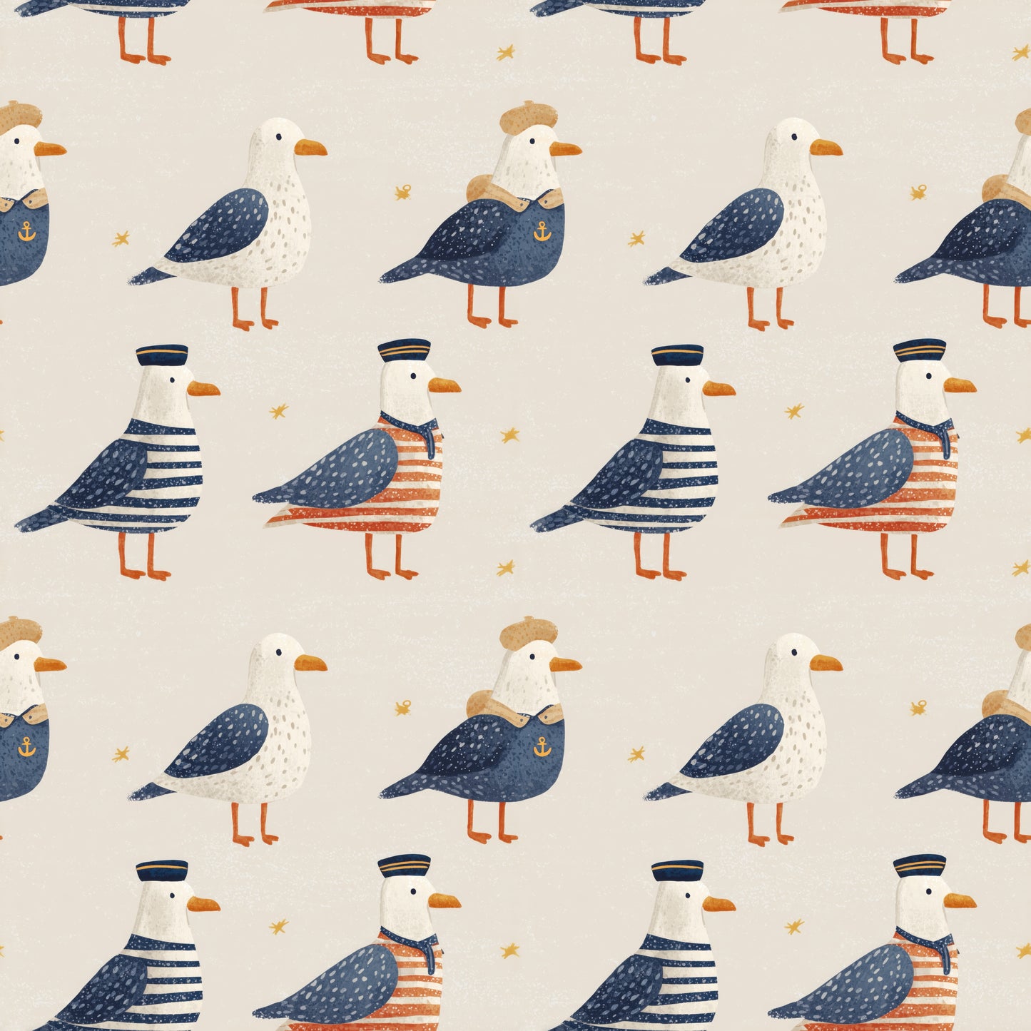 Nautical Seagulls Digital Seamless Pattern