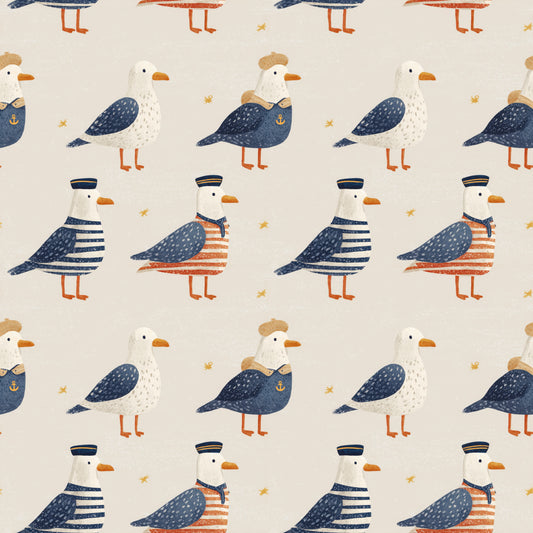 Nautical Seagulls Digital Seamless Pattern