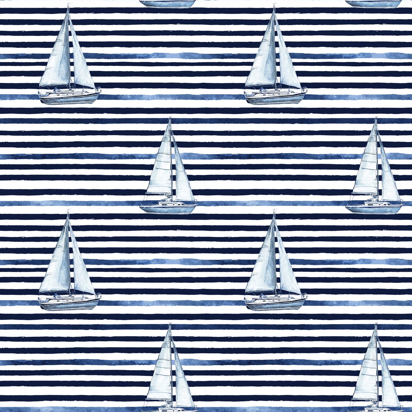 Nautical Striped Sailboats Digital Seamless Pattern