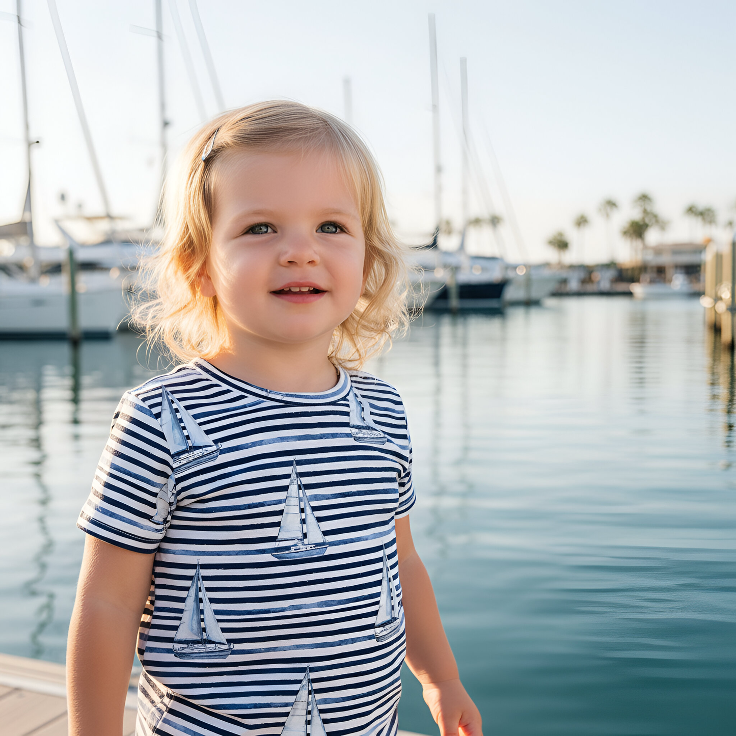 Nautical Striped Sailboats Digital Seamless Pattern