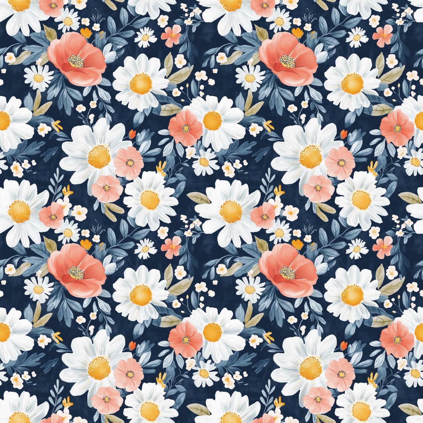 Navy Autumn Floral Digital Seamless Pattern