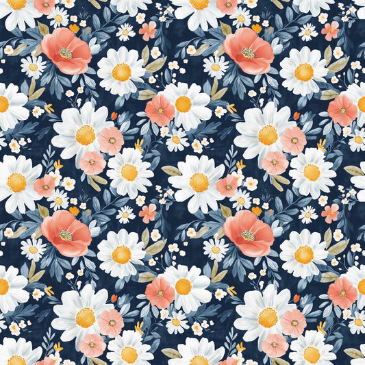 Navy Autumn Floral Digital Seamless Pattern