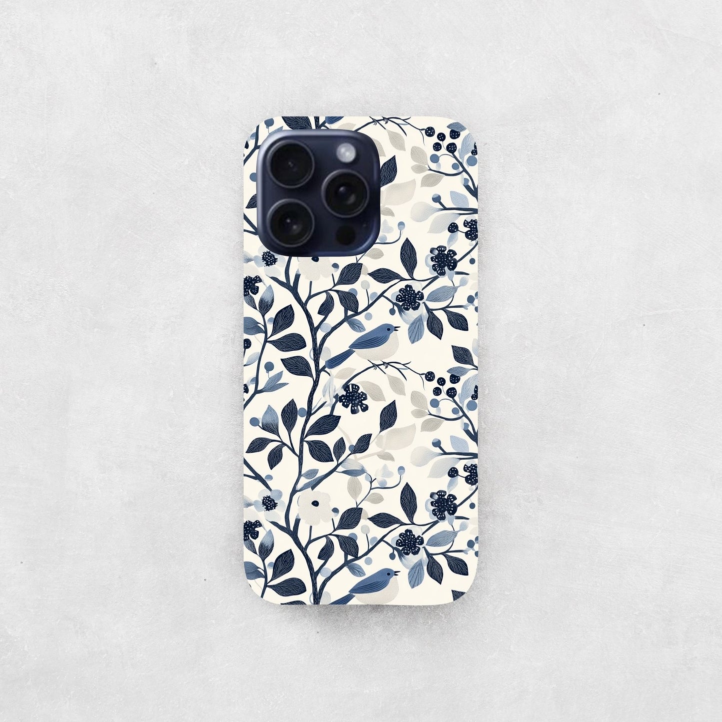 Navy Blue Bird Floral Digital Seamless Pattern
