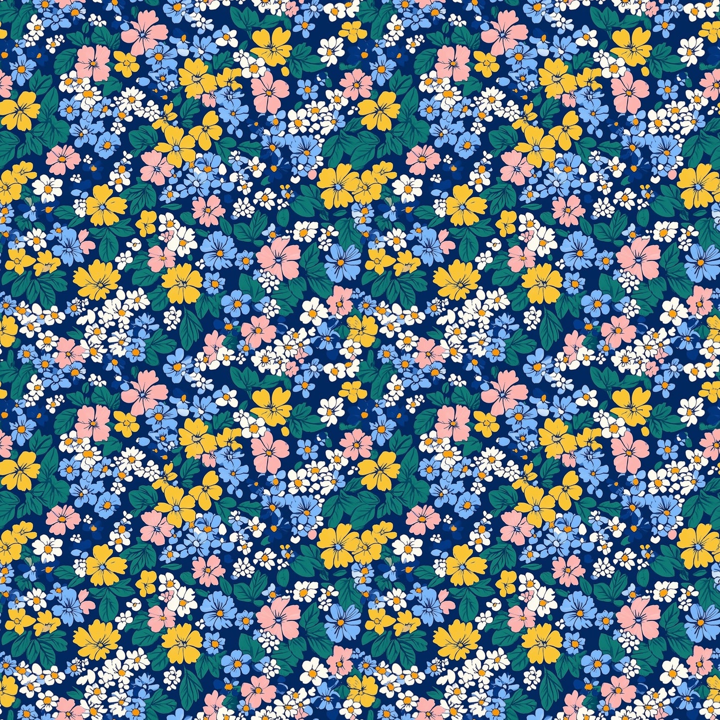 Navy Brights Ditsy Floral Digital Seamless Pattern