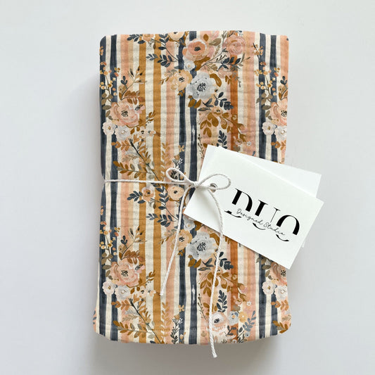 Navy Brown Floral Stripes Digital Seamless Pattern