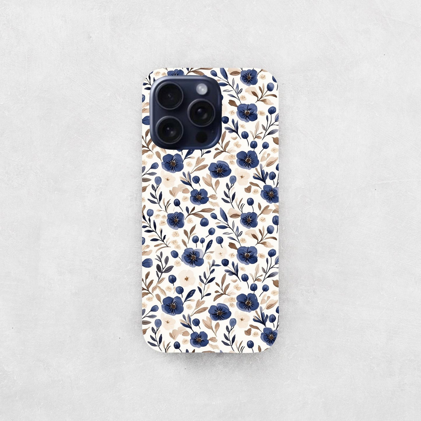 Navy Cream Blooms Digital Seamless Pattern