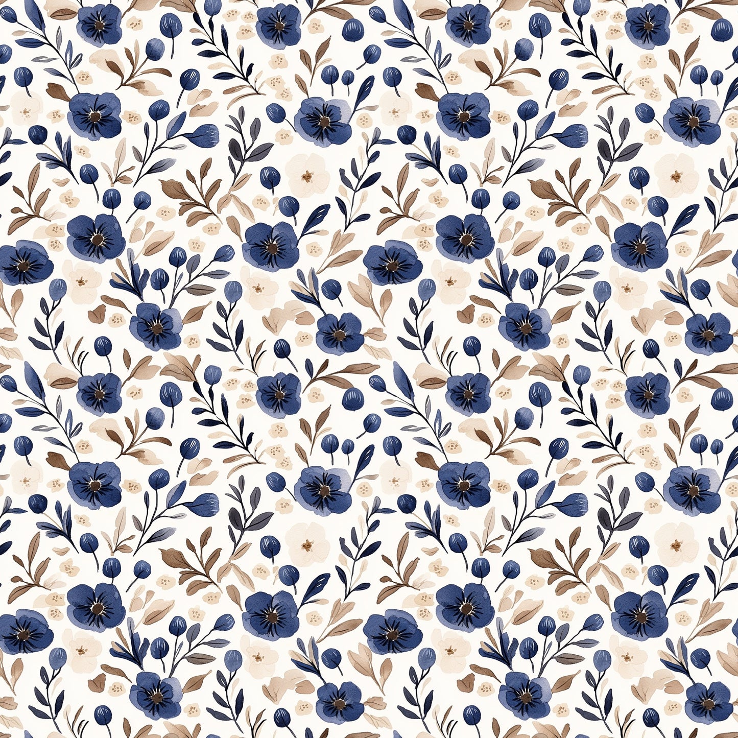 Navy Cream Blooms Digital Seamless Pattern