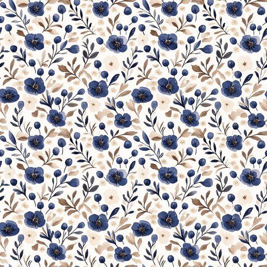 Navy Cream Blooms Digital Seamless Pattern