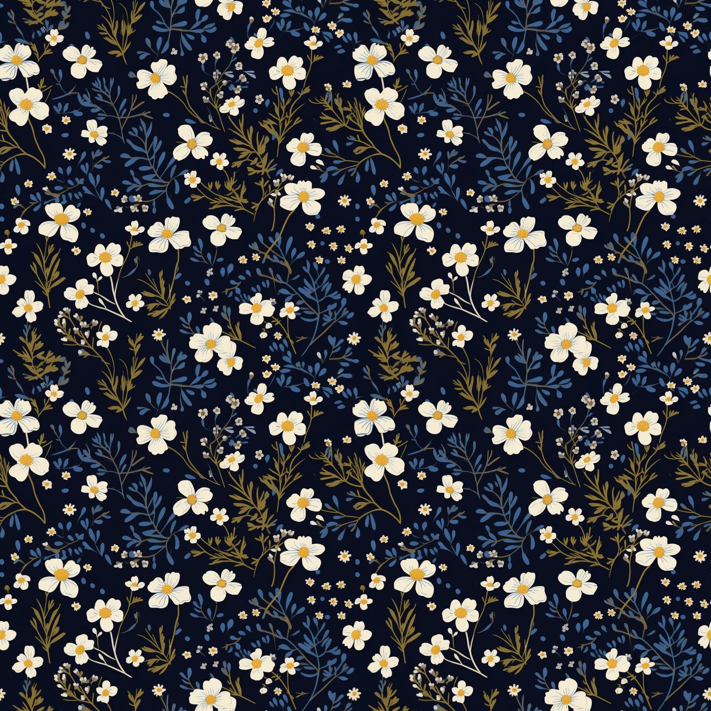 Navy Ditsy Floral Digital Seamless Pattern