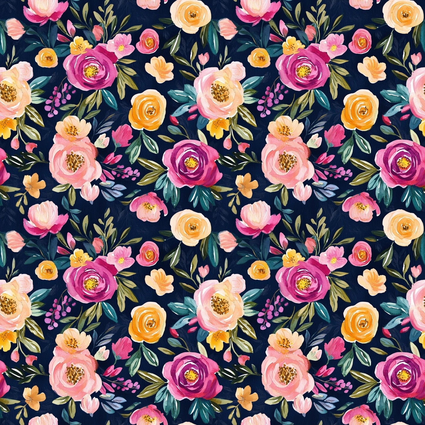 Navy Floral Blooms Digital Seamless Pattern