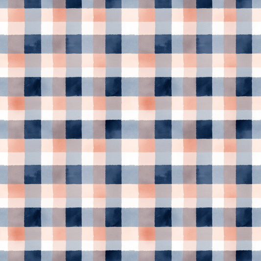 Navy Peach Checks Digital Seamless Pattern