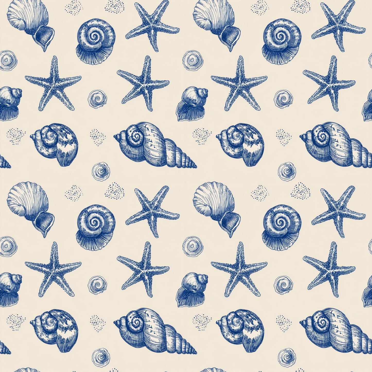 Navy Seashells Digital Seamless Pattern