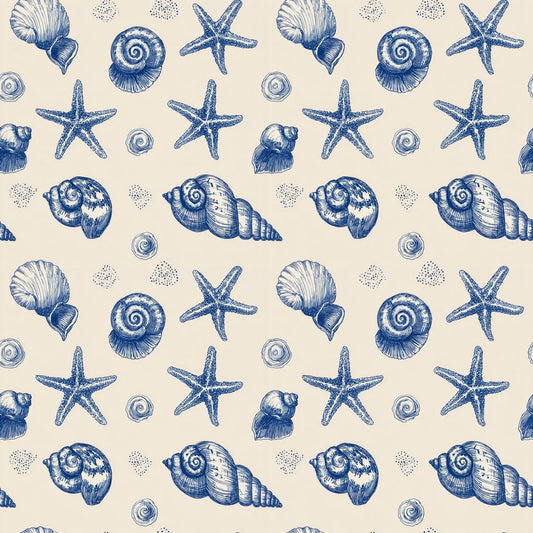 Navy Seashells Digital Seamless Pattern
