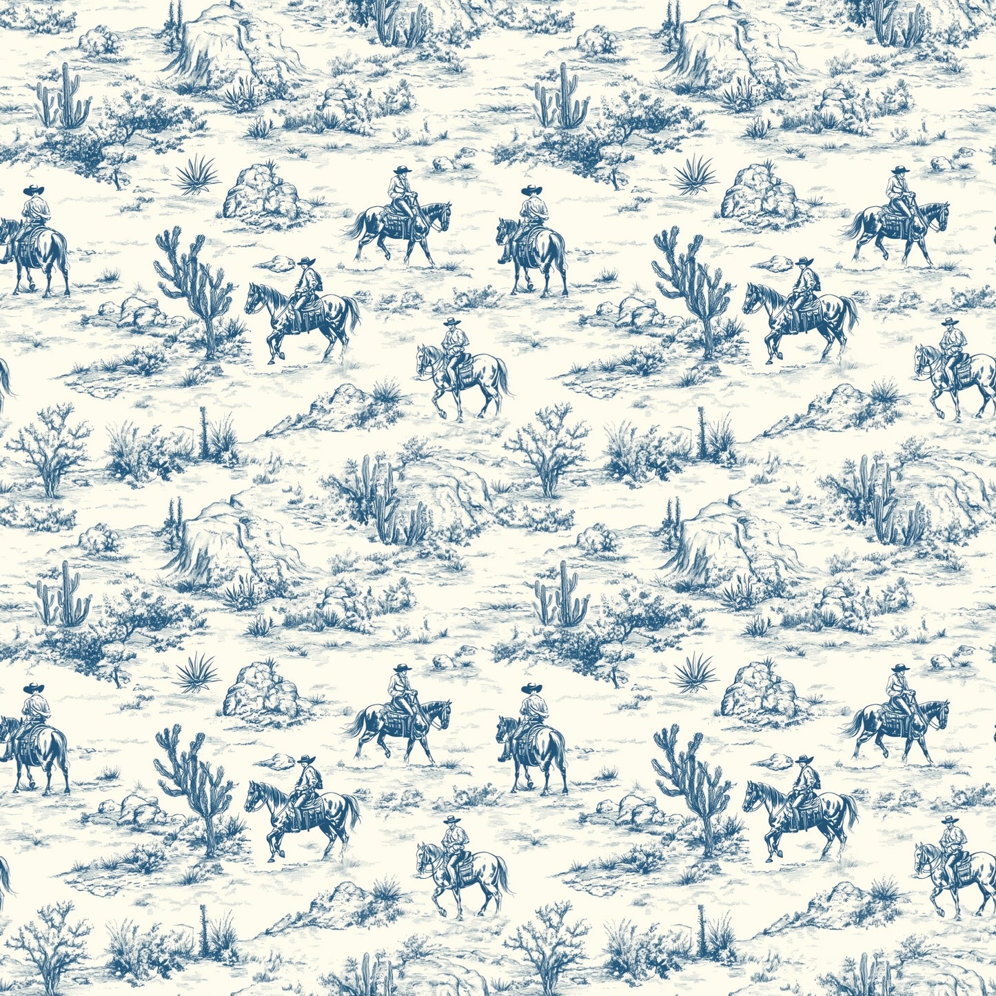 Navy Toile Cowboy Digital Seamless Pattern