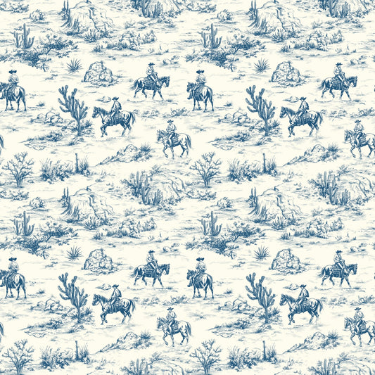 Navy Toile Cowboy Digital Seamless Pattern