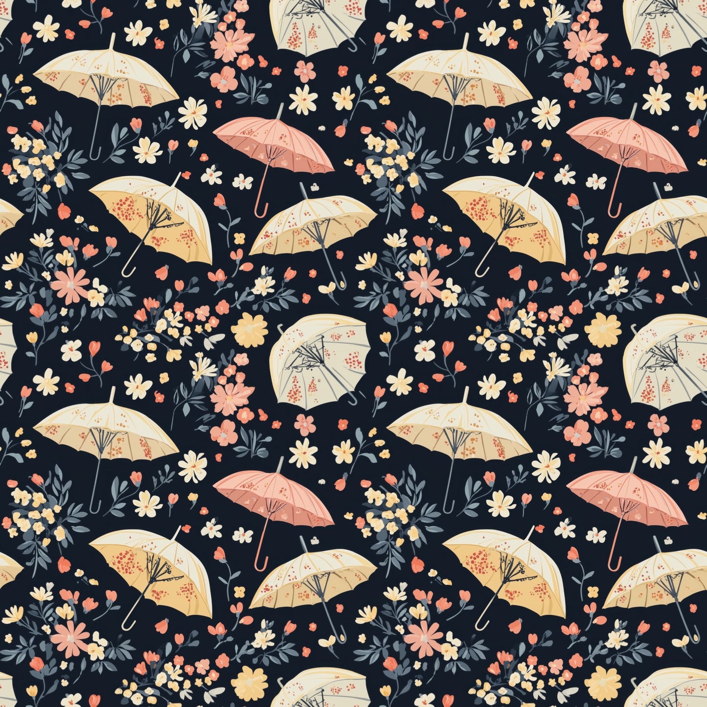 Navy Umbrellas Digital Seamless Pattern