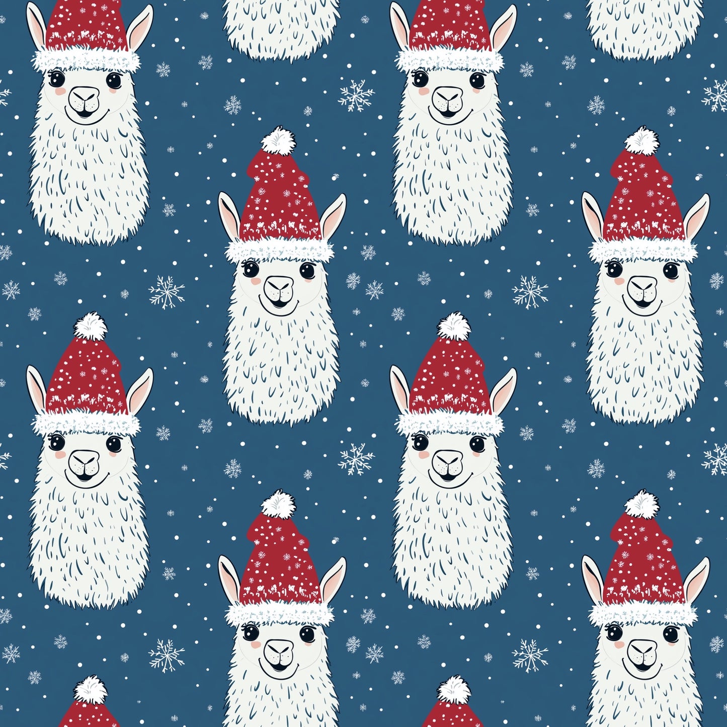 Navy Christmas Llama Digital Seamless Pattern