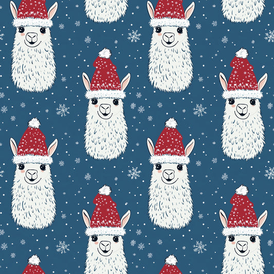 Navy Christmas Llama Digital Seamless Pattern