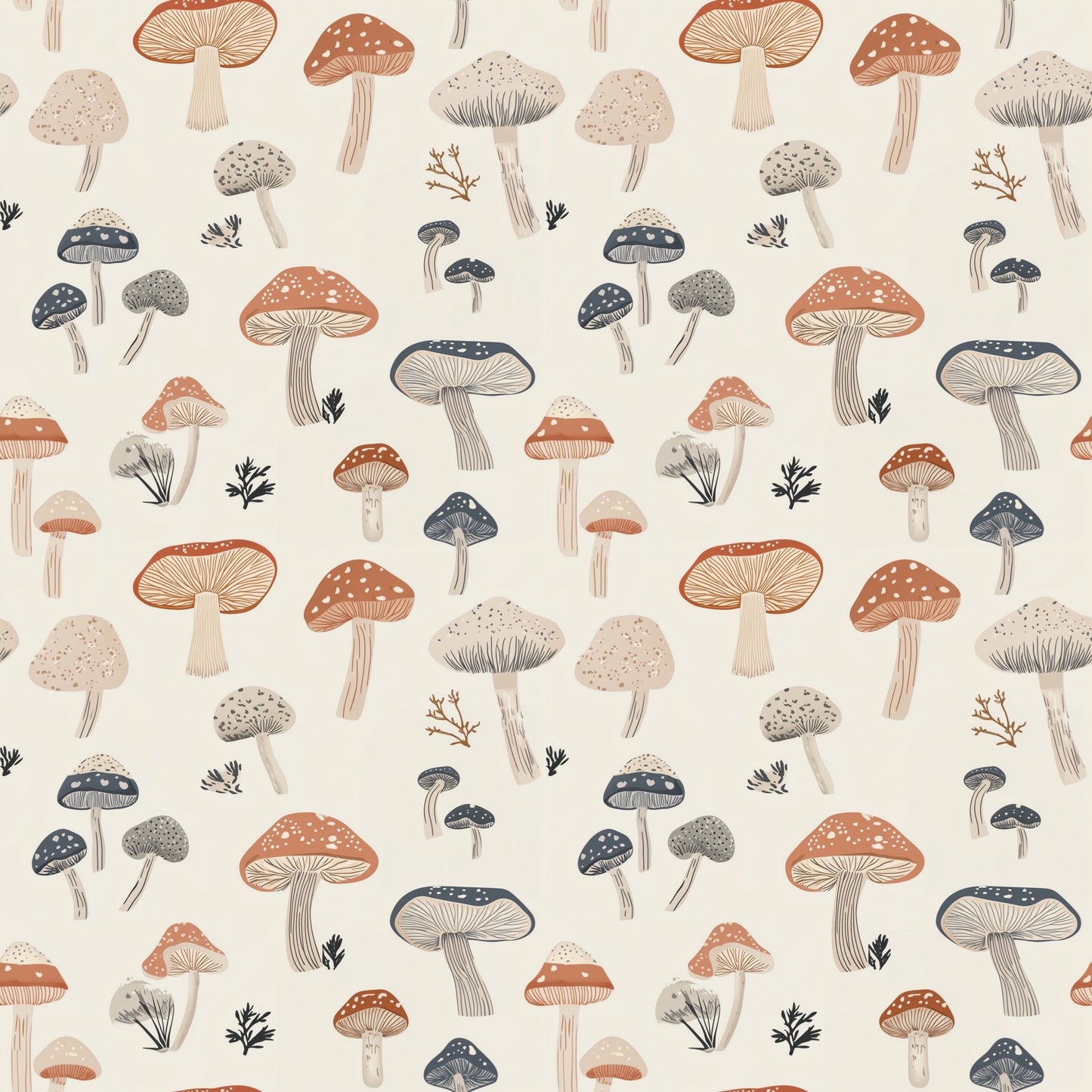 Navy & Red Fungi Digital Seamless Pattern