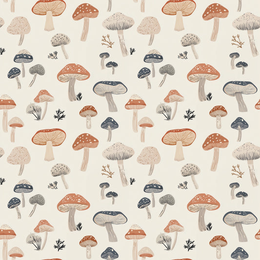Navy & Red Fungi Digital Seamless Pattern