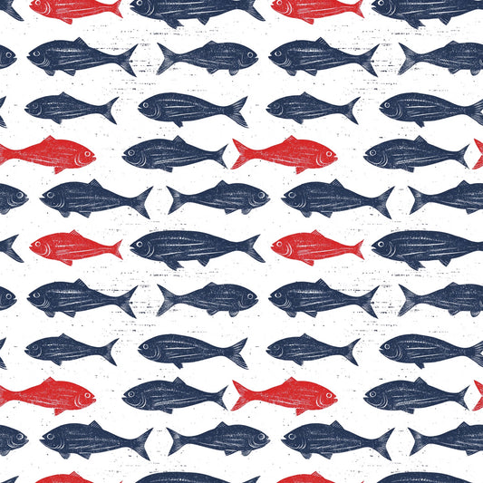 Navy and Red Fish Digital Seamless Pattern