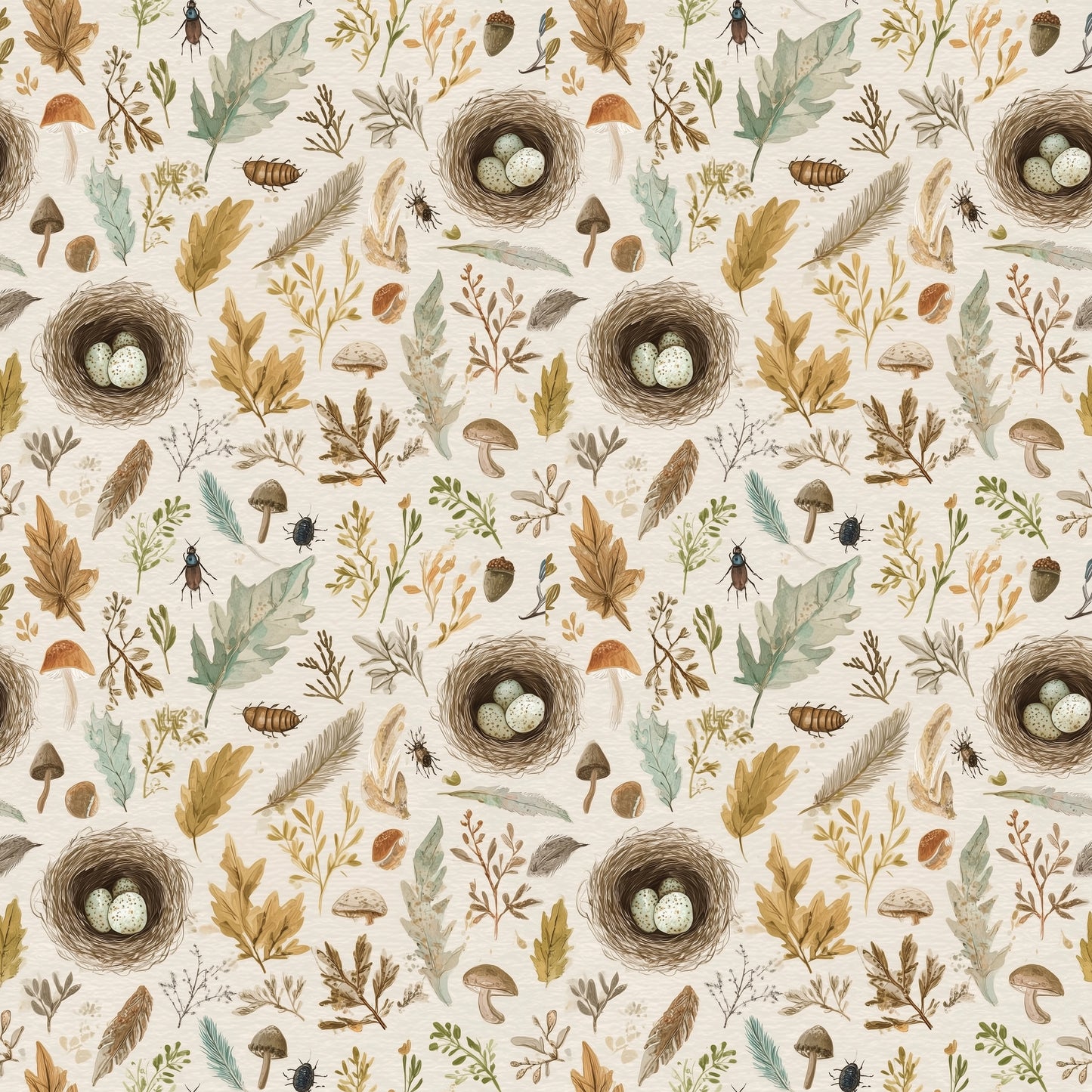 Nest & Feathers Digital Seamless Pattern