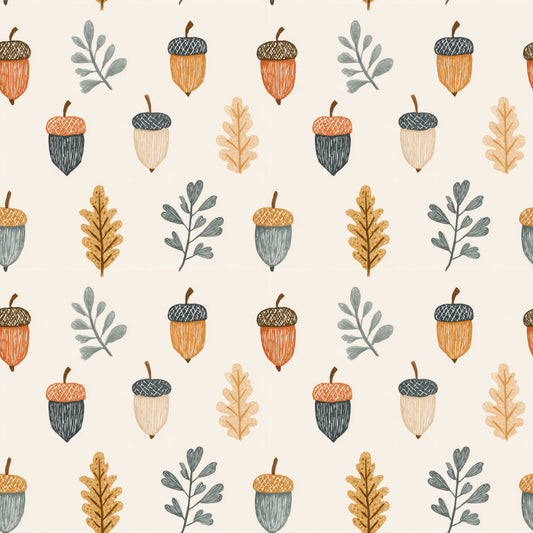 Neutral Acorns & Leaves Digital Seamless Pattern
