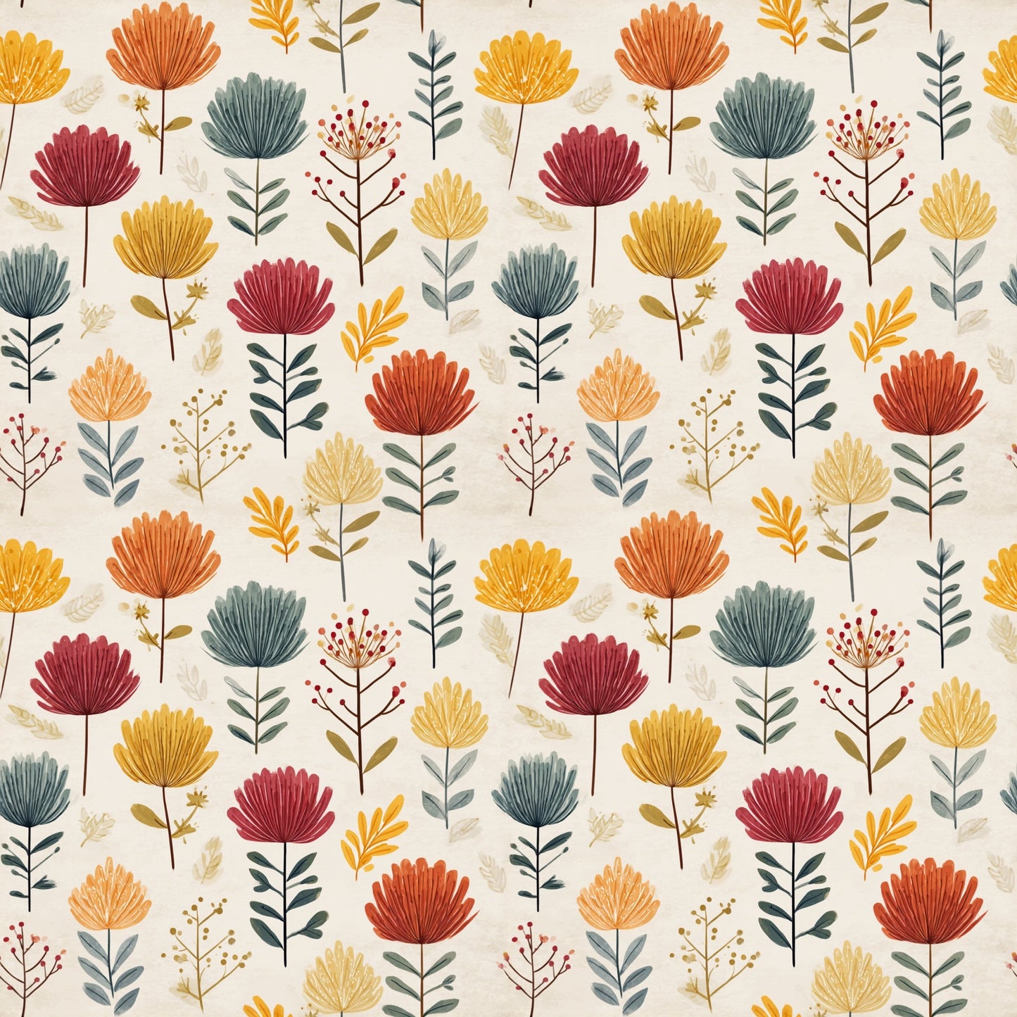 Neutral Autumn Floral Digital Seamless Pattern
