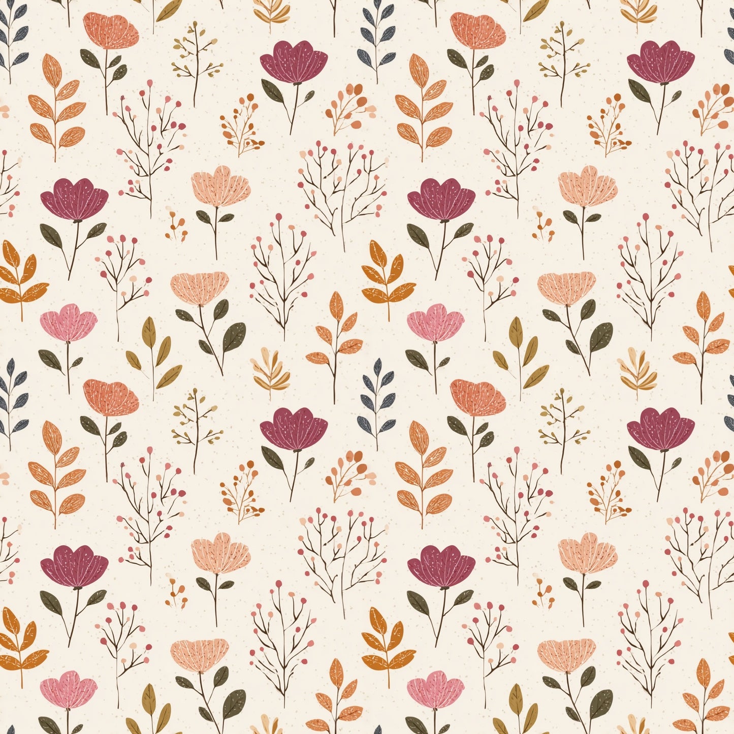 Neutral Autumn Flowers Digital Seamless Pattern