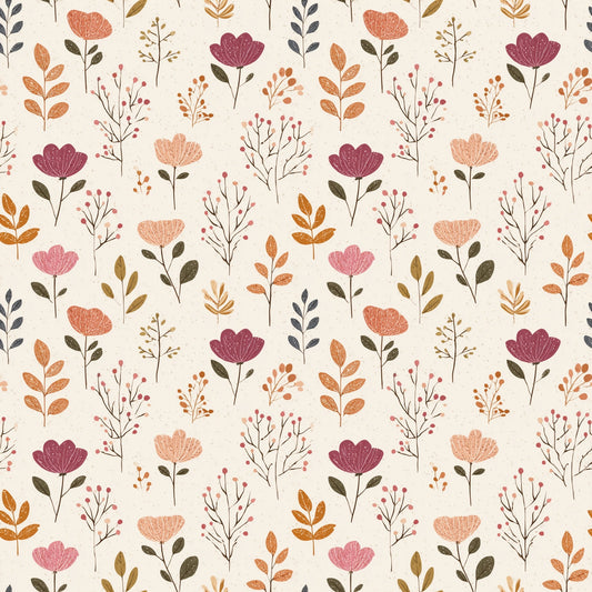 Neutral Autumn Flowers Digital Seamless Pattern