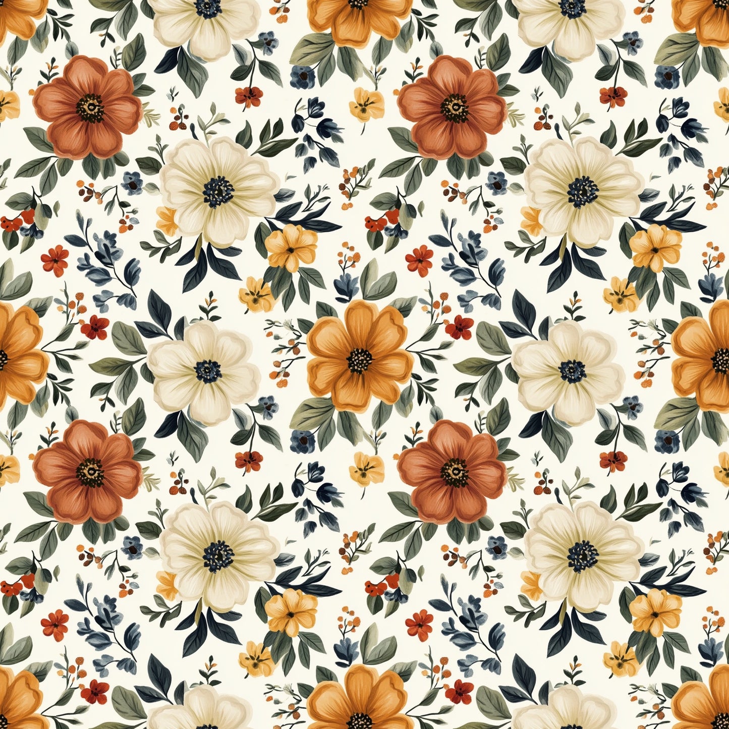 Neutral Bohemian Floral Digital Seamless Pattern