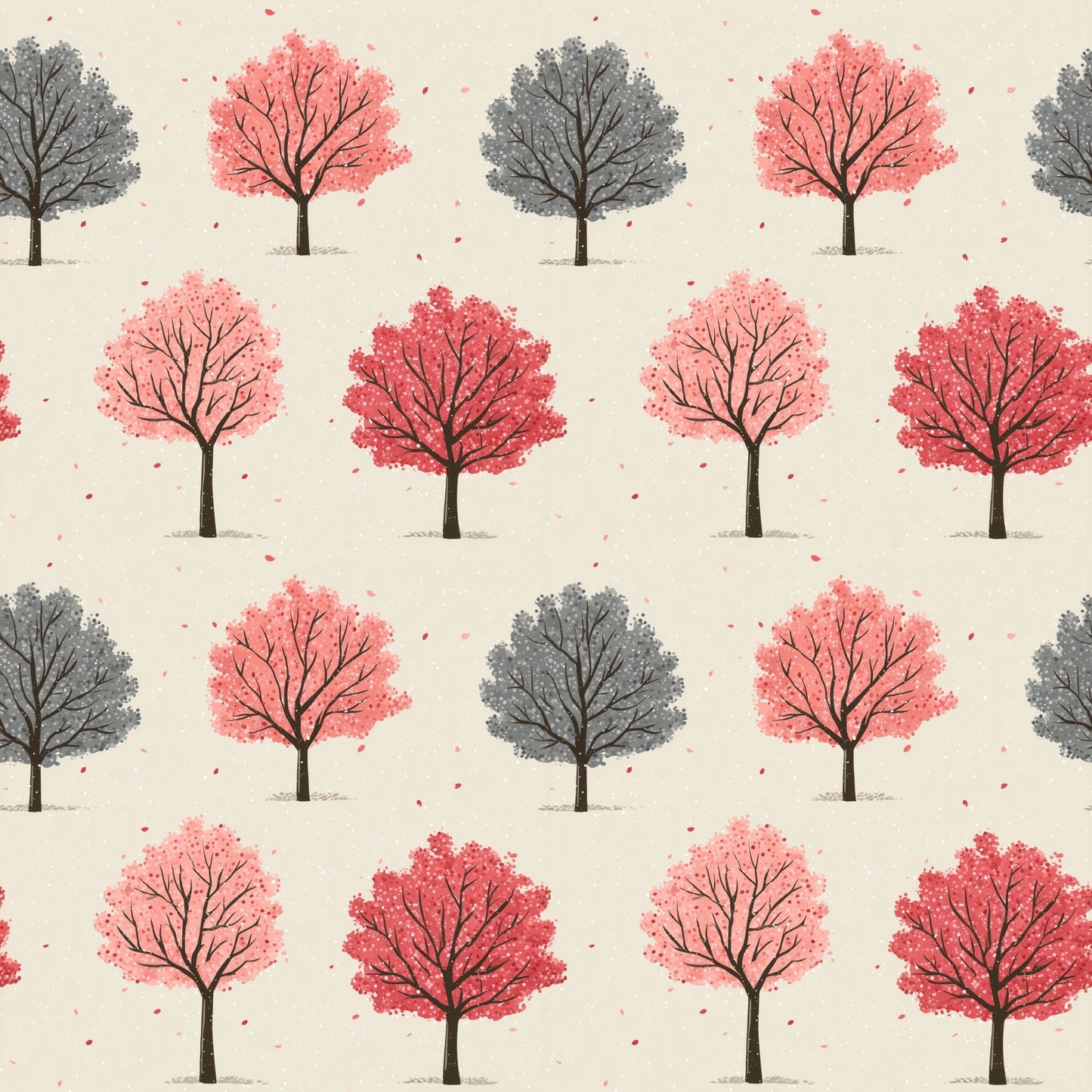 Neutral Cherry Blossom Trees Digital Seamless Pattern