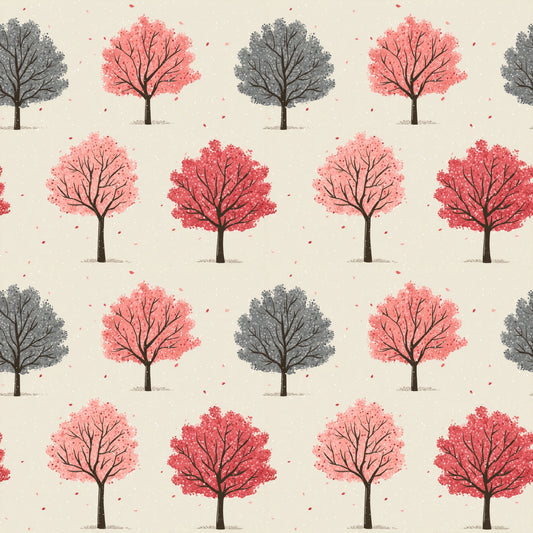 Neutral Cherry Blossom Trees Digital Seamless Pattern