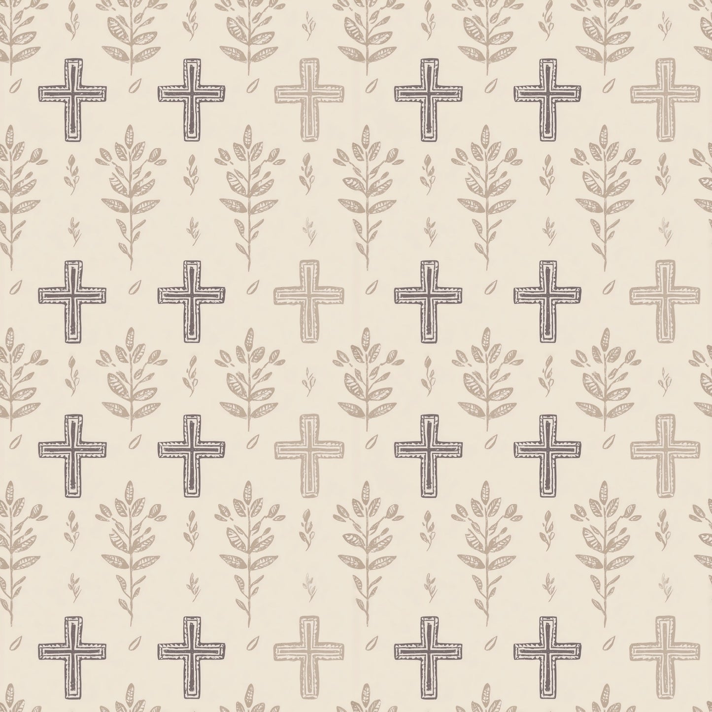 Neutral Floral Crosses Digital Seamless Pattern
