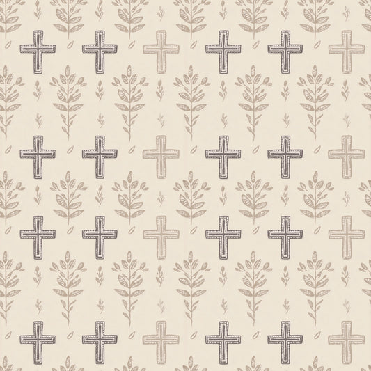 Neutral Floral Crosses Digital Seamless Pattern