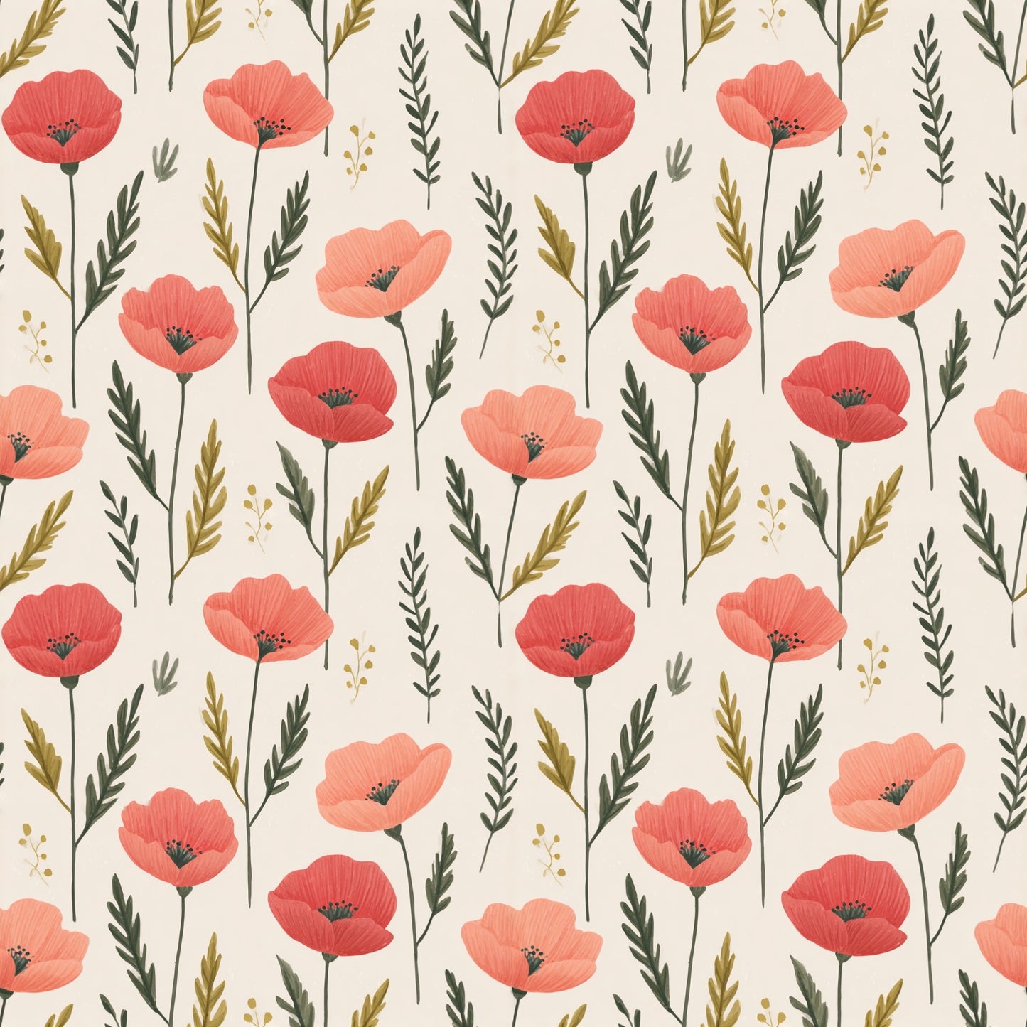 Neutral Poppy Fields Digital Seamless Pattern
