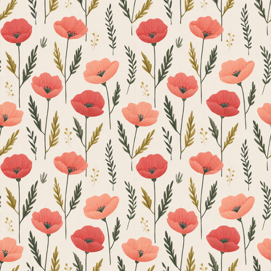 Neutral Poppy Fields Digital Seamless Pattern