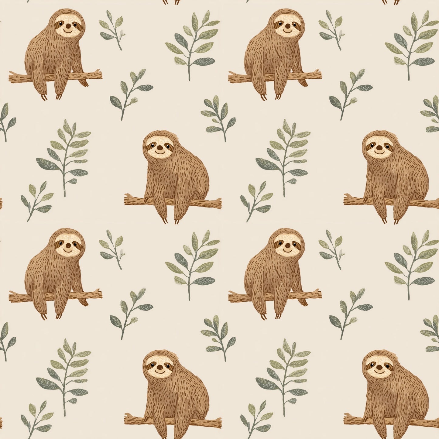 Neutral Sloths Digital Seamless Pattern