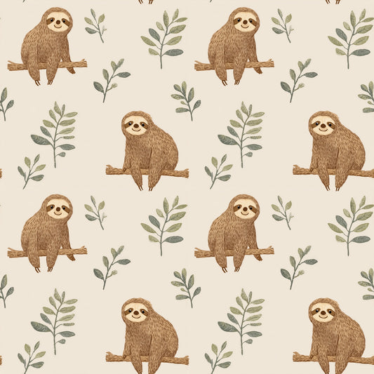 Neutral Sloths Digital Seamless Pattern