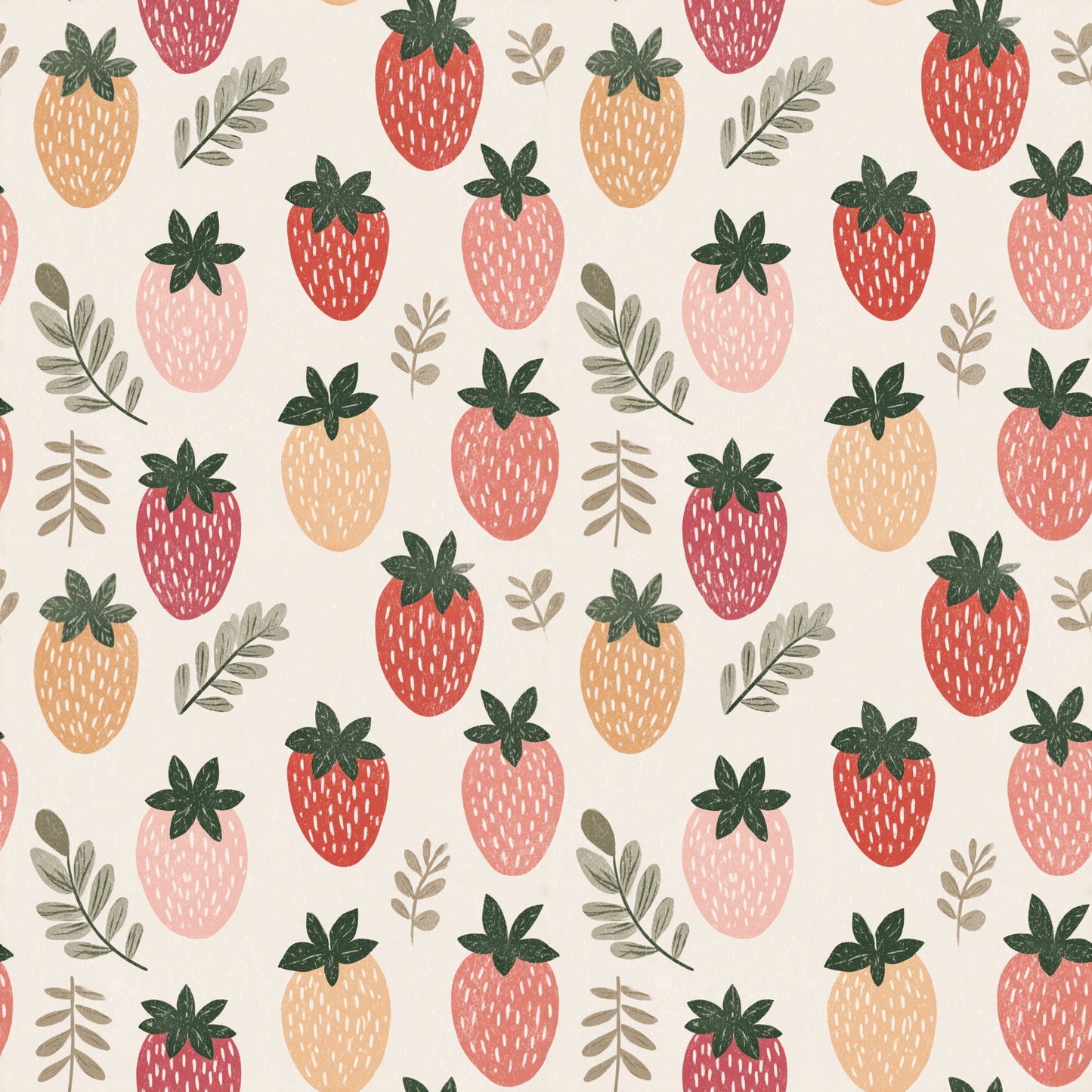 Neutral Strawberries Digital Seamless Pattern