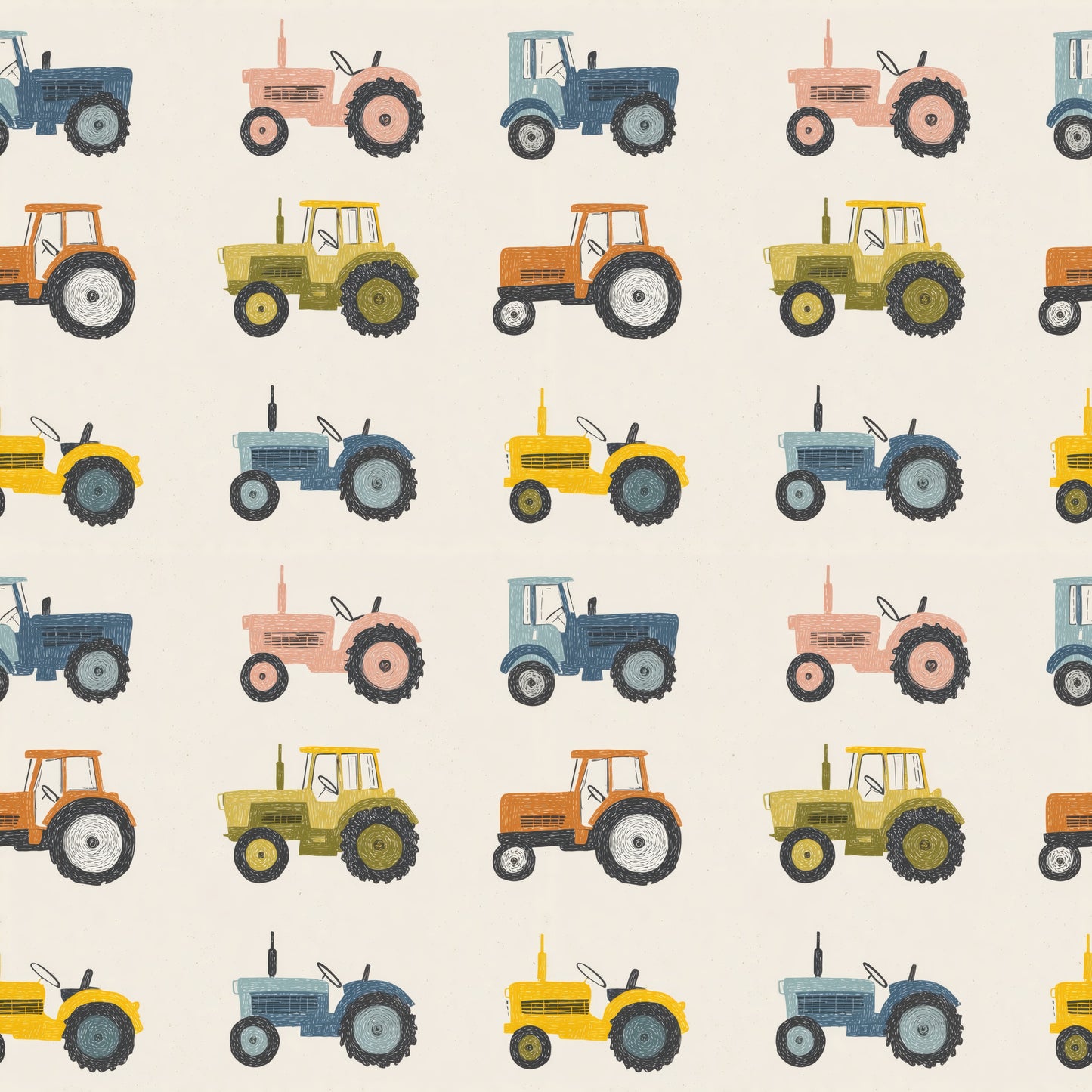 Neutral Tractor Line-Up Digital Seamless Pattern