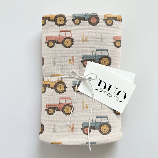 Neutral Tractors & Trees Digital Seamless Pattern