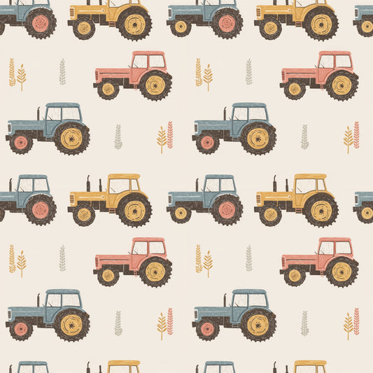Neutral Tractors & Trees Digital Seamless Pattern