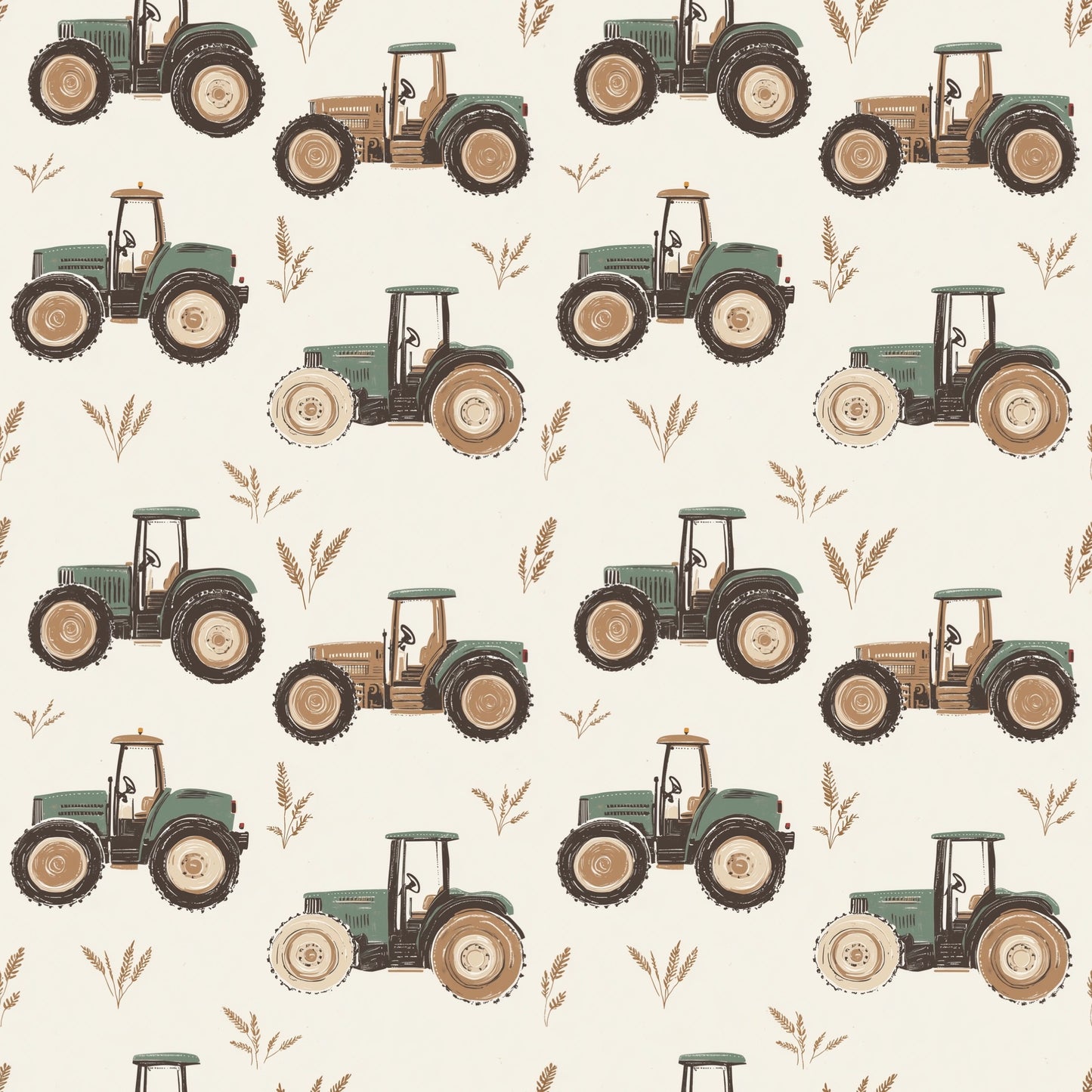 Neutral Vintage Tractors Digital Seamless Pattern