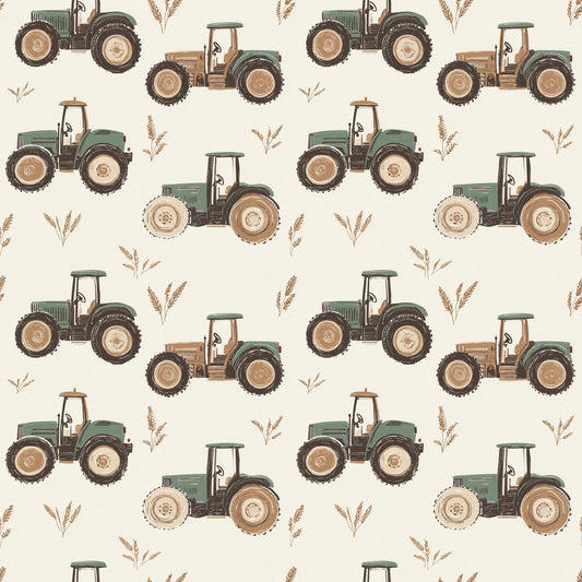 Neutral Vintage Tractors Digital Seamless Pattern
