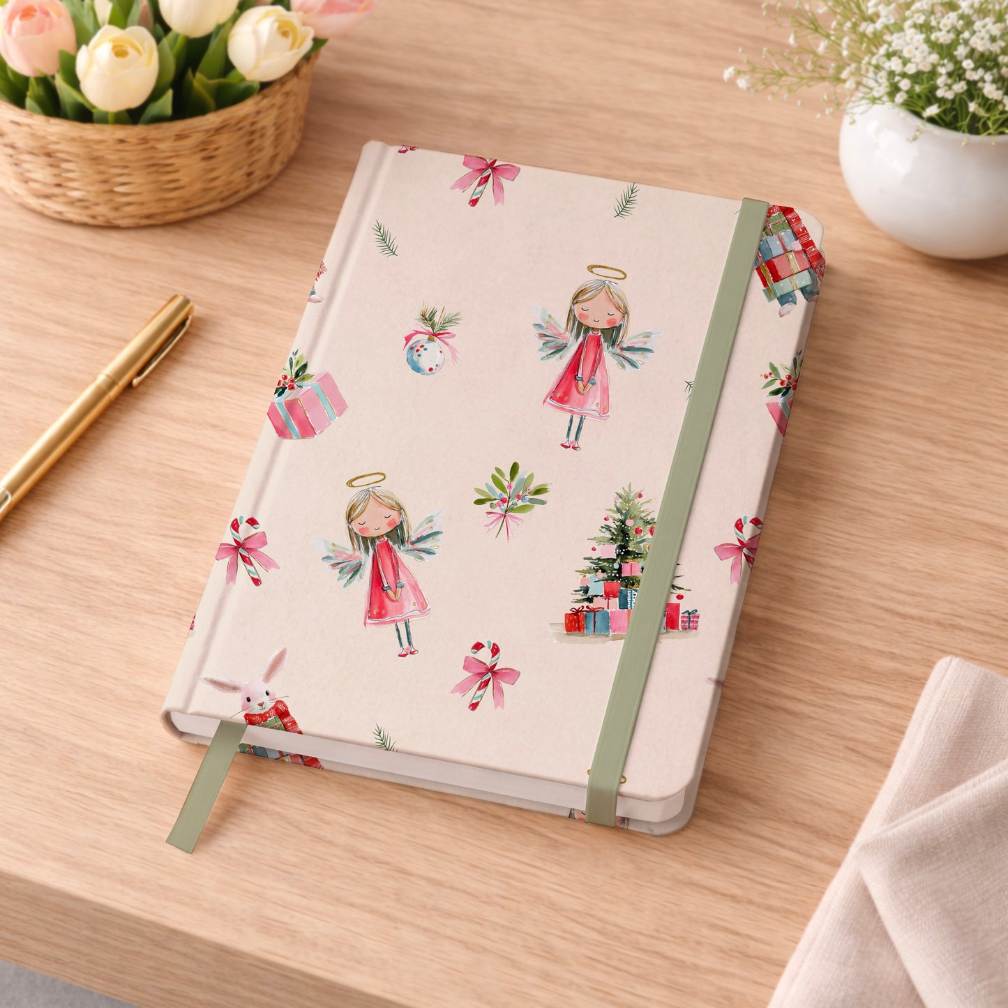 Christmas Angels & Bunnies (Cream)