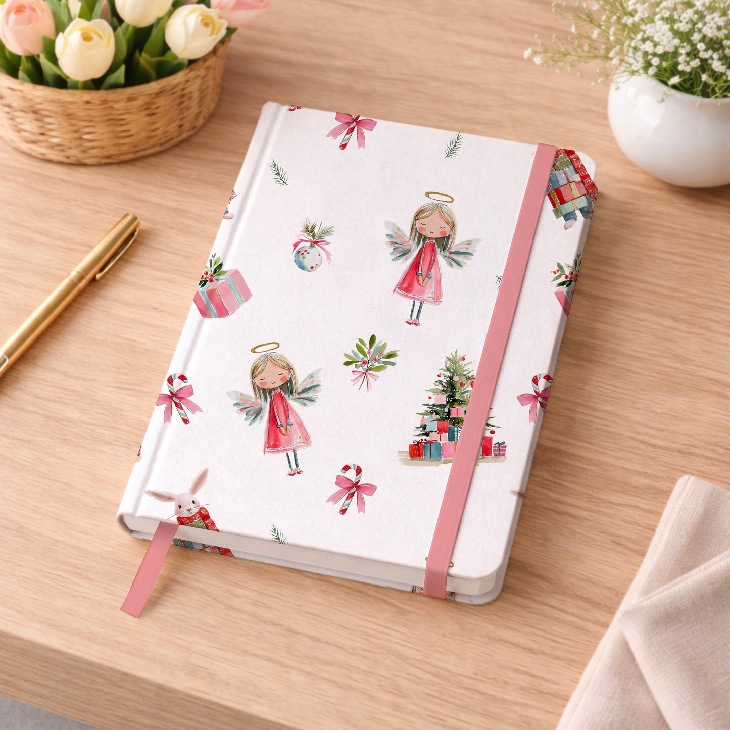 Christmas Angels & Bunnies (White)