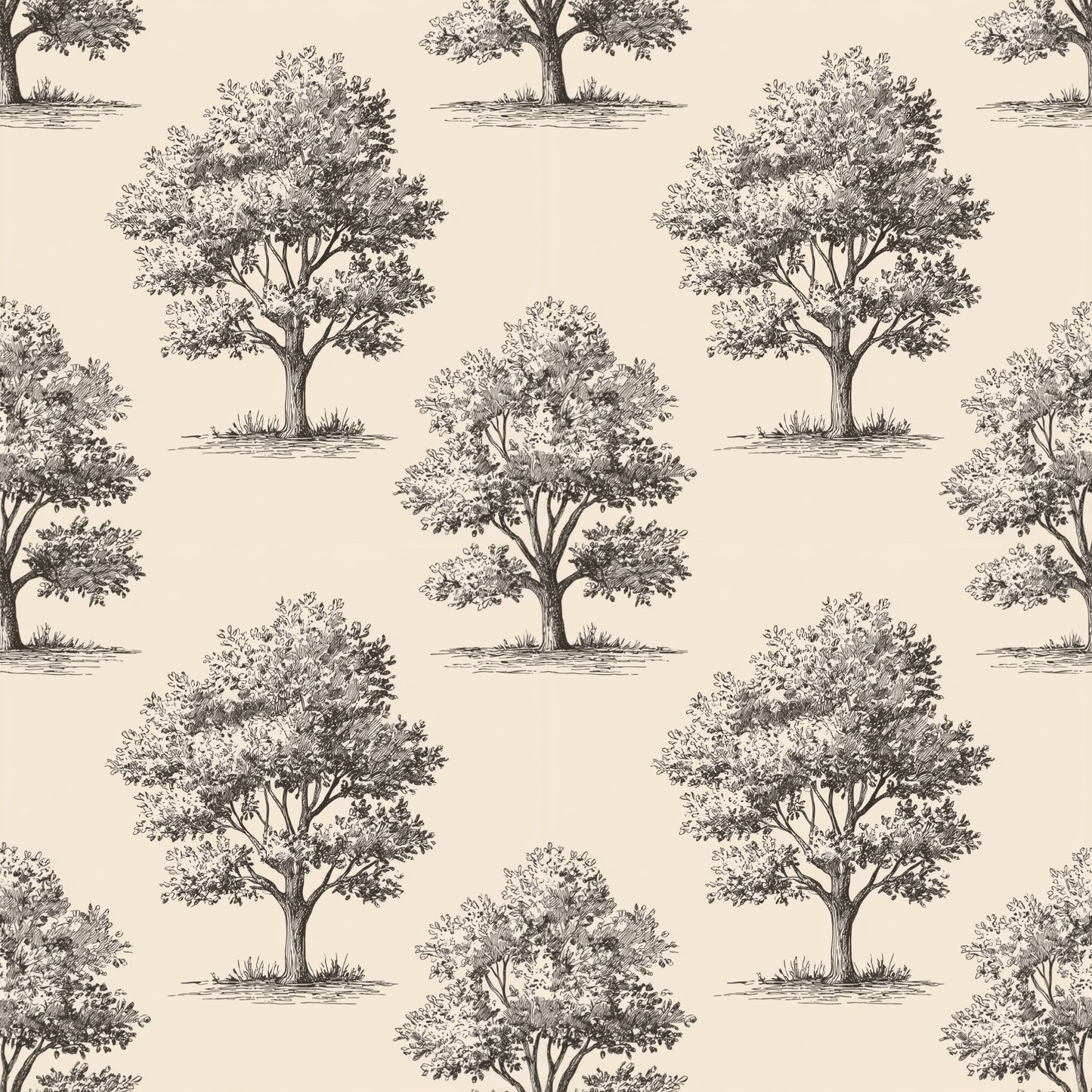 Oak Trees Digital Seamless Pattern
