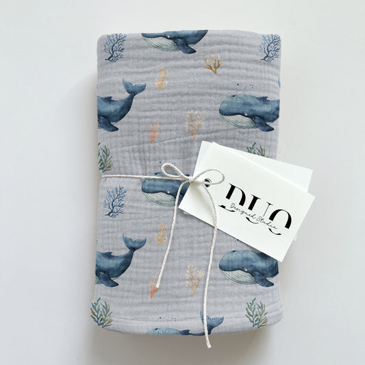Ocean Whale Blue Grey Digital Seamless Pattern