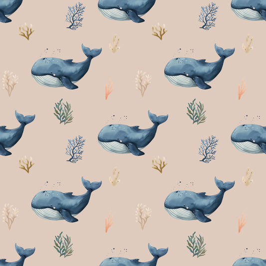 Ocean Whale Pink Digital Seamless Pattern